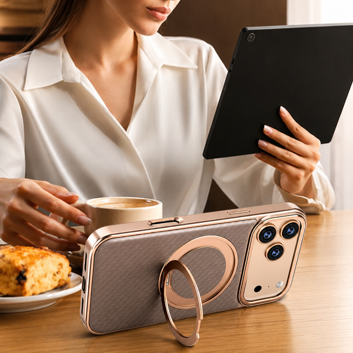 Premium iPhone Case Diamond Pattern Leather MagSafe Cover Rotating Bracket Holder Full Coverage Shockproof Anti Fingerprint Grip Protective Design Case