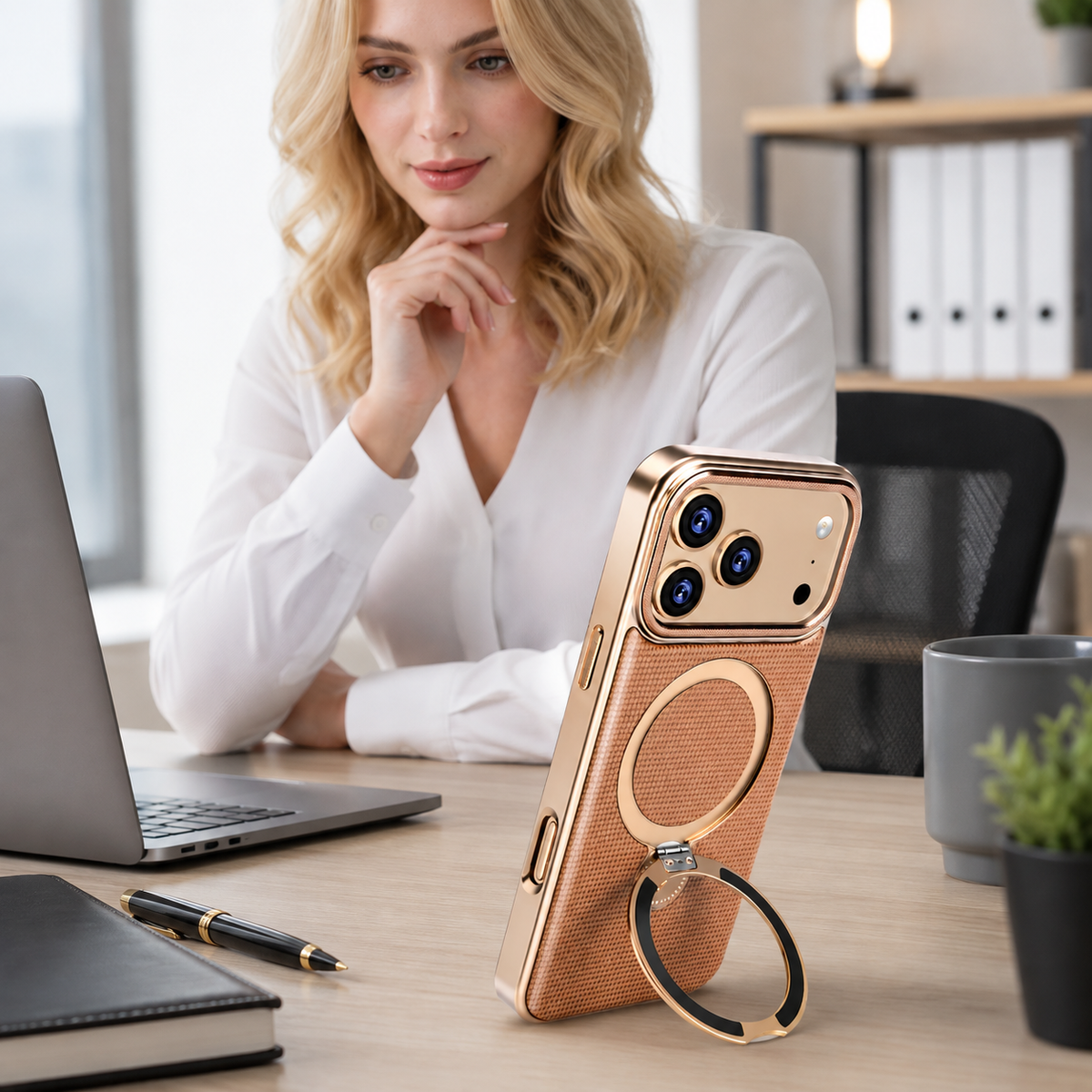 Premium iPhone Case Diamond Pattern Leather MagSafe Cover Rotating Bracket Holder Full Coverage Shockproof Anti Fingerprint Grip Protective Design Case