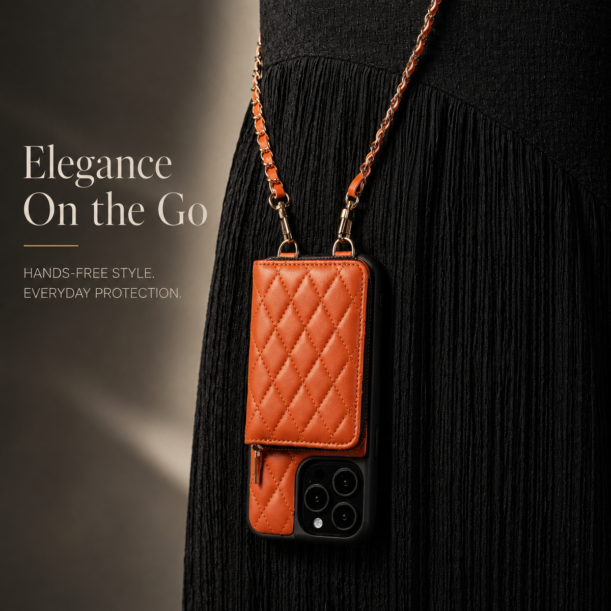 Premium iPhone Case Diamond Stitch Crossbody Wallet Card Holder Chain Strap Shockproof Leather Non Slip Portable Protective Phone Bag Clean Design Use
