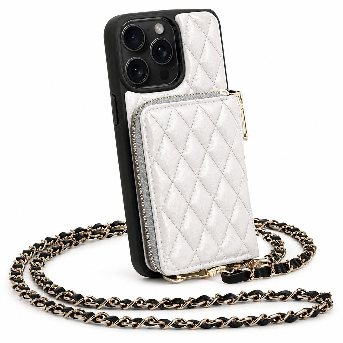 Premium iPhone Case Diamond Stitch Crossbody Wallet Card Holder Chain Strap Shockproof Leather Non Slip Portable Protective Phone Bag Clean Design Use