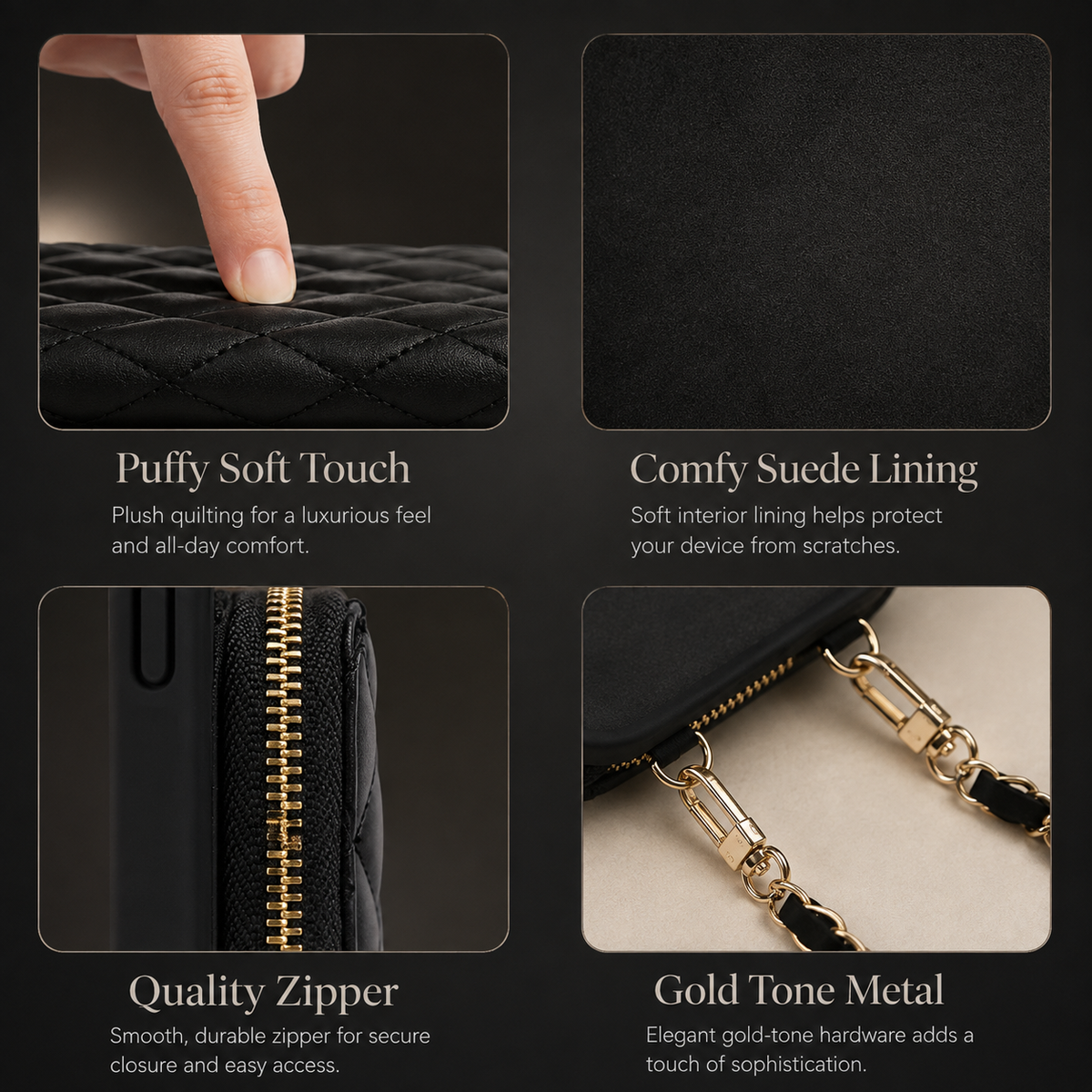 Premium iPhone Case Diamond Stitch Crossbody Wallet Card Holder Chain Strap Shockproof Leather Non Slip Portable Protective Phone Bag Clean Design Use