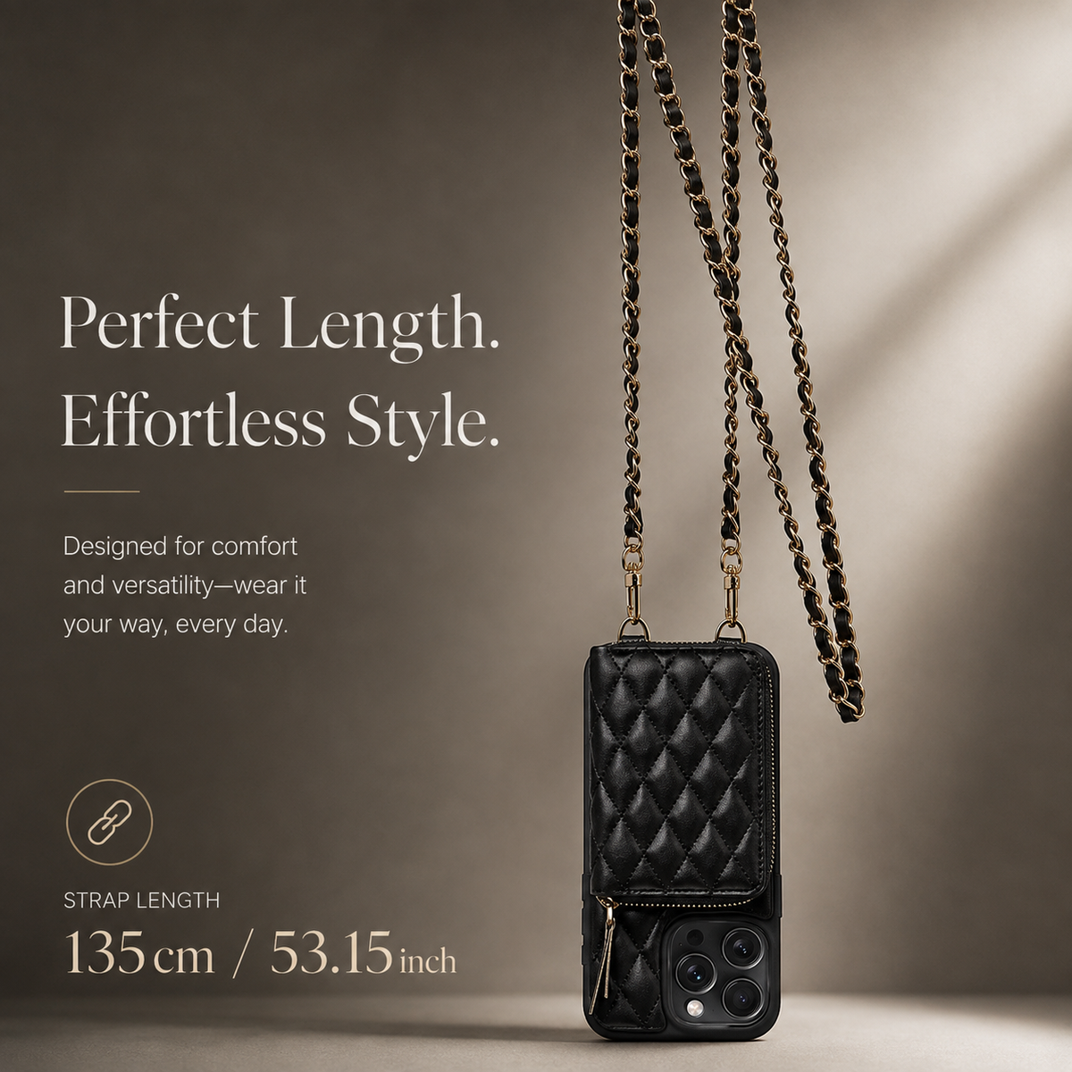 Premium iPhone Case Diamond Stitch Crossbody Wallet Card Holder Chain Strap Shockproof Leather Non Slip Portable Protective Phone Bag Clean Design Use