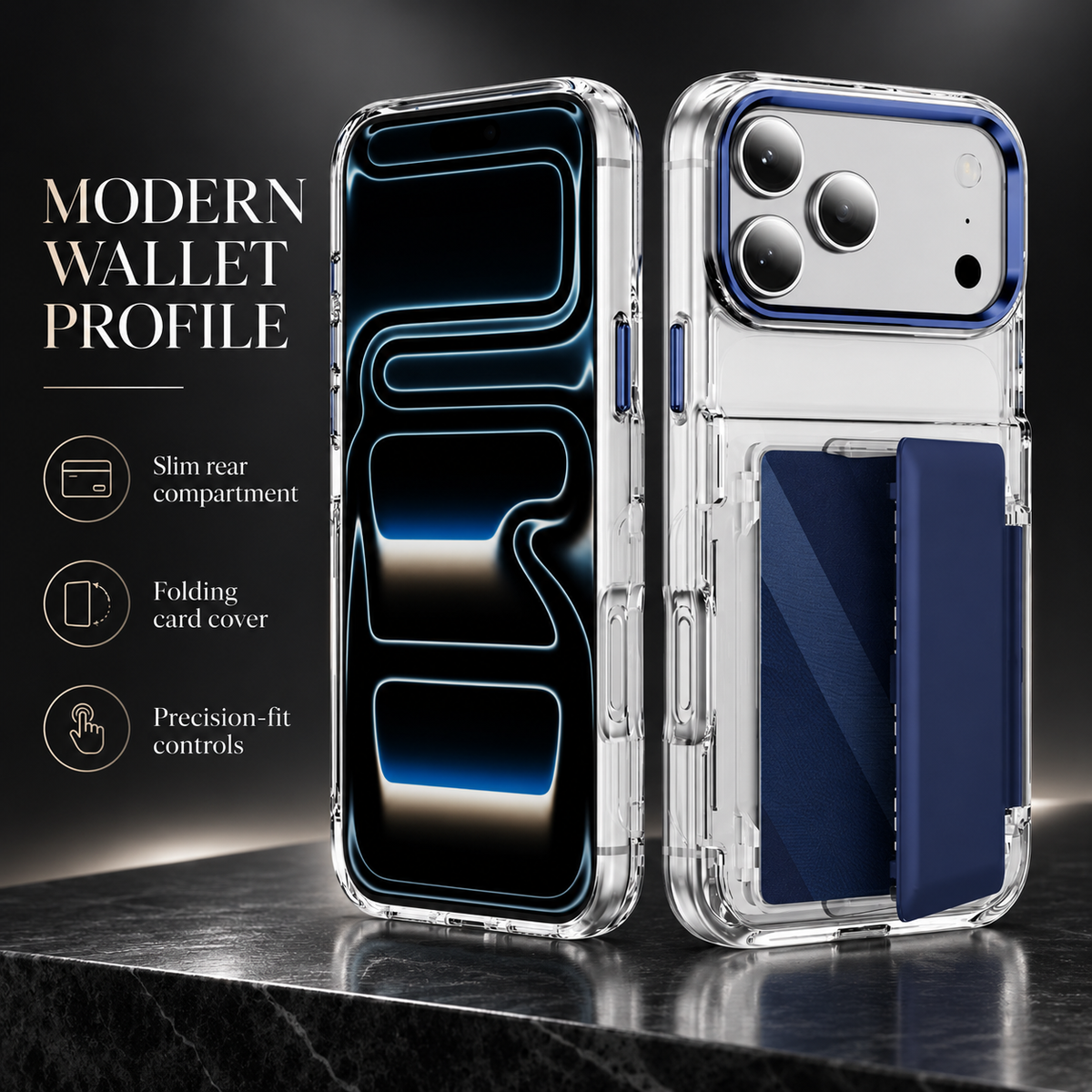 Premium iPhone Case Dual Card Slot Transparent Holder Wallet Shockproof Hard Cover Slim Anti Drop Scratch Resistant Durable Protective Phone Cover Shell Case