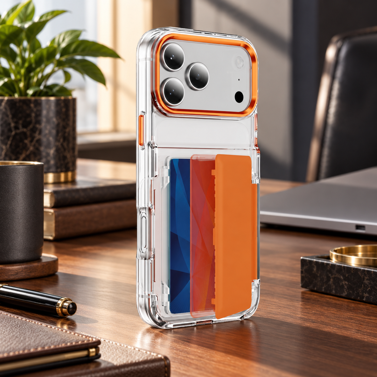 Premium iPhone Case Dual Card Slot Transparent Holder Wallet Shockproof Hard Cover Slim Anti Drop Scratch Resistant Durable Protective Phone Cover Shell Case