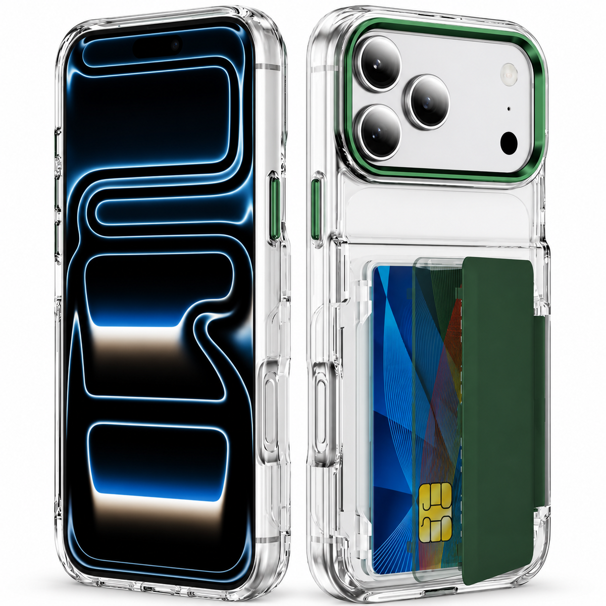 Premium iPhone Case Dual Card Slot Transparent Holder Wallet Shockproof Hard Cover Slim Anti Drop Scratch Resistant Durable Protective Phone Cover Shell Case