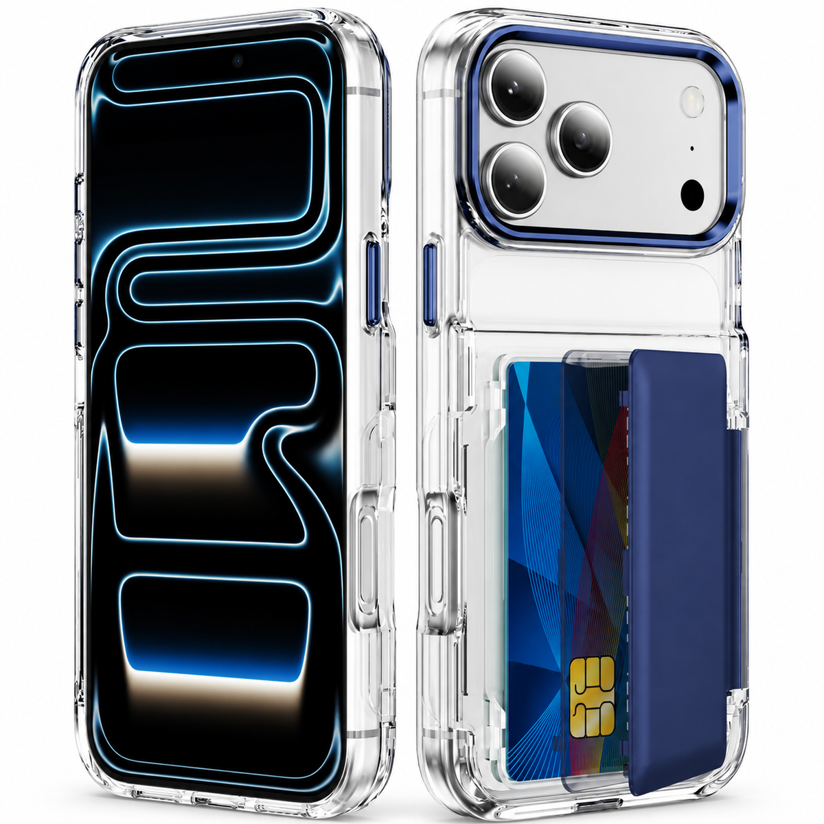 Premium iPhone Case Dual Card Slot Transparent Holder Wallet Shockproof Hard Cover Slim Anti Drop Scratch Resistant Durable Protective Phone Cover Shell Case