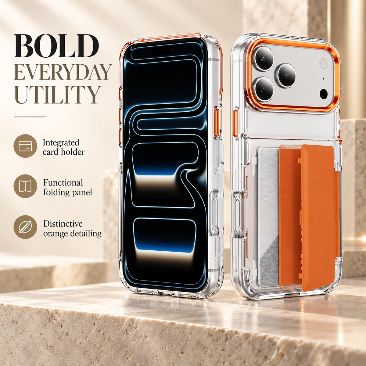 Premium iPhone Case Dual Card Slot Transparent Holder Wallet Shockproof Hard Cover Slim Anti Drop Scratch Resistant Durable Protective Phone Cover Shell Case