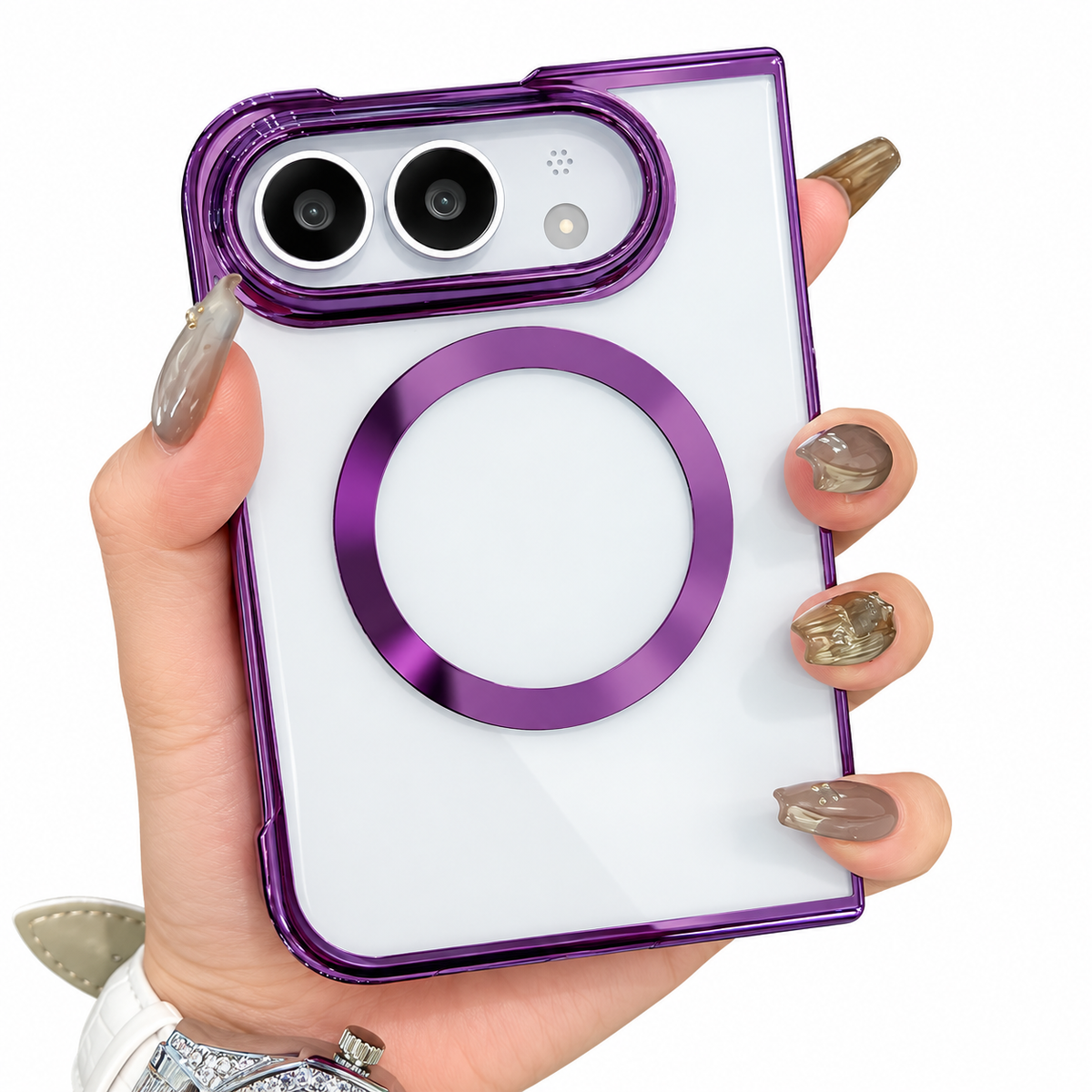 Premium iPhone Case Electroplated Magnetic Clear Transparent Foldable Cover Shockproof Slim Anti Scratch Durable Fashion Protective Phone Cover Shell Case