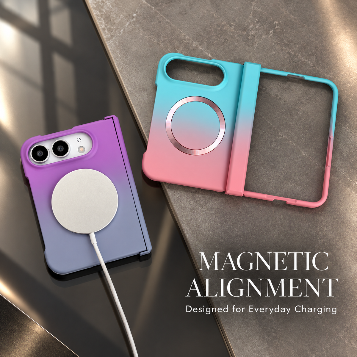 Premium iPhone Case Fashion Gradient Color MagSafe Magnetic Hinge Protection Foldable Cover Hard PC Shockproof Slim Skin Feel Durable Protective Phone Case