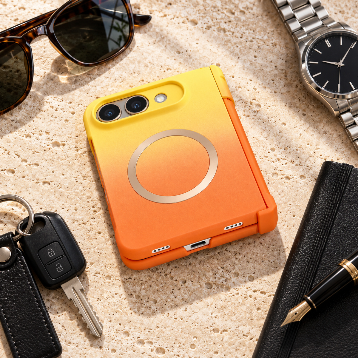 Premium iPhone Case Fashion Gradient Color MagSafe Magnetic Hinge Protection Foldable Cover Hard PC Shockproof Slim Skin Feel Durable Protective Phone Case