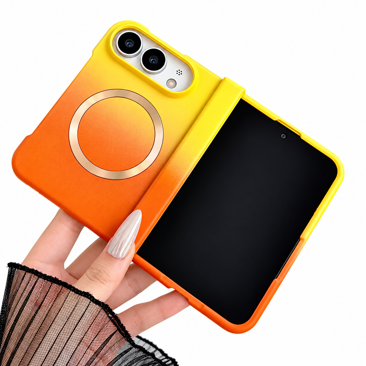 Premium iPhone Case Fashion Gradient Color MagSafe Magnetic Hinge Protection Foldable Cover Hard PC Shockproof Slim Skin Feel Durable Protective Phone Case