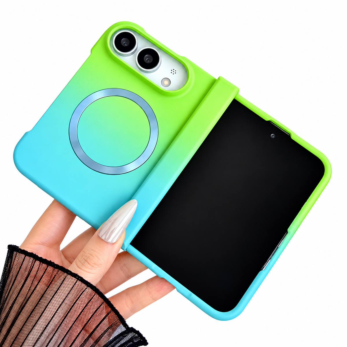 Premium iPhone Case Fashion Gradient Color MagSafe Magnetic Hinge Protection Foldable Cover Hard PC Shockproof Slim Skin Feel Durable Protective Phone Case