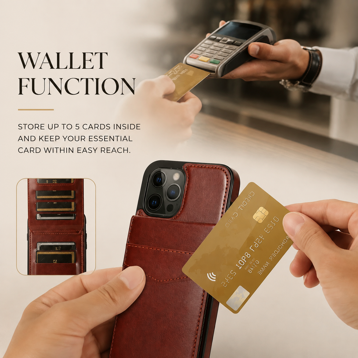 Premium iPhone Case Flip Wallet Card Holder Leather Cover Stand Shockproof Anti Fingerprint Protective Full Coverage Magnetic Retro Slim Design