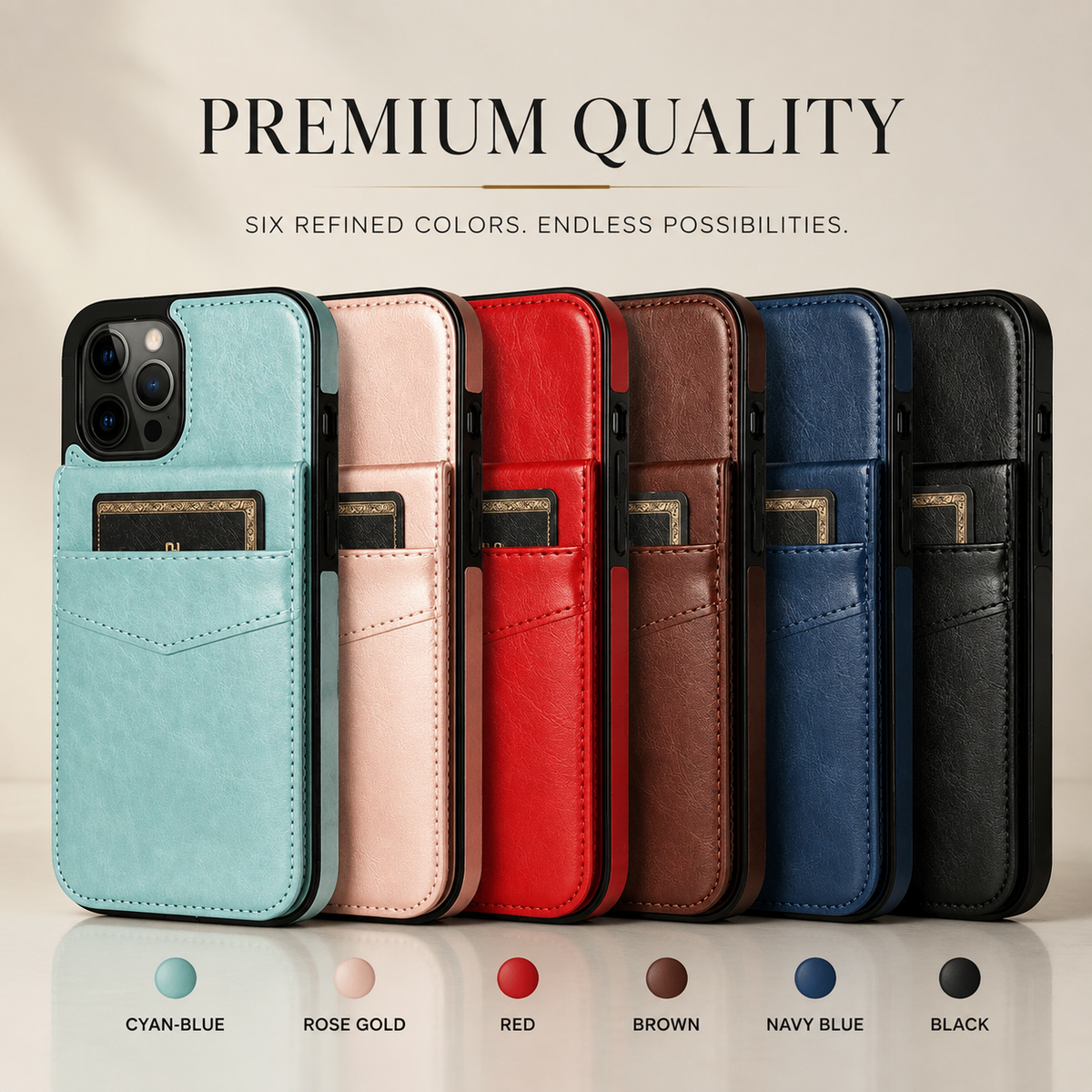 Premium iPhone Case Flip Wallet Card Holder Leather Cover Stand Shockproof Anti Fingerprint Protective Full Coverage Magnetic Retro Slim Design