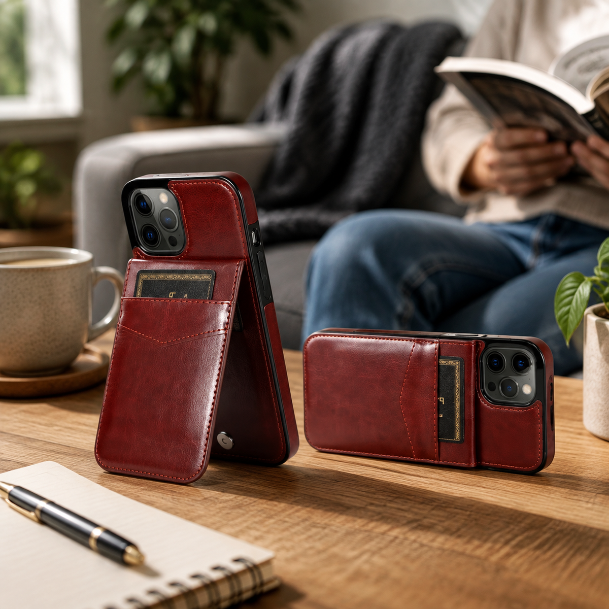 Premium iPhone Case Flip Wallet Card Holder Leather Cover Stand Shockproof Anti Fingerprint Protective Full Coverage Magnetic Retro Slim Design