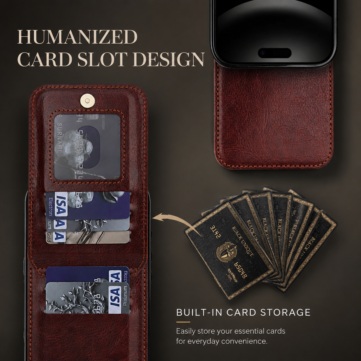 Premium iPhone Case Flip Wallet Card Holder Leather Cover Stand Shockproof Anti Fingerprint Protective Full Coverage Magnetic Retro Slim Design