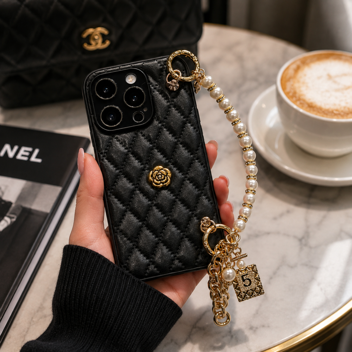 Premium iPhone Case Floral 3D Camellia Design Protective Cover Shockproof Chain Strap Elegant Slim Lightweight Anti Scratch Full Coverage Modern Style