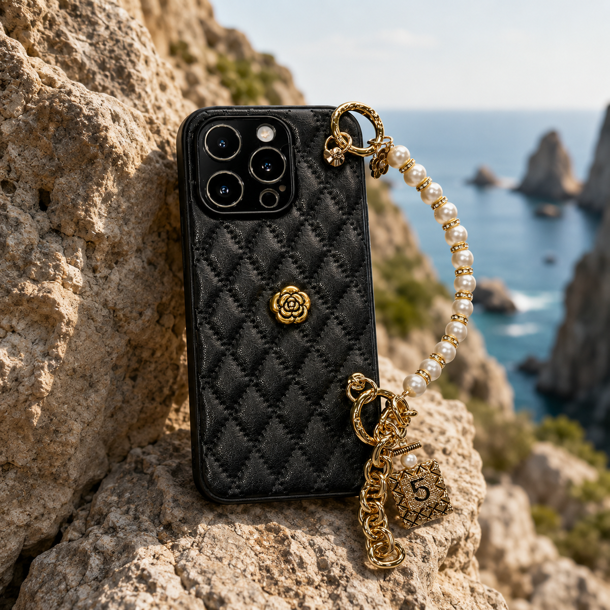 Premium iPhone Case Floral 3D Camellia Design Protective Cover Shockproof Chain Strap Elegant Slim Lightweight Anti Scratch Full Coverage Modern Style