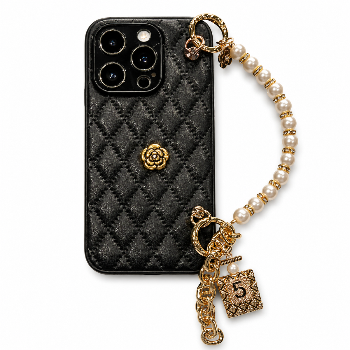 Premium iPhone Case Floral 3D Camellia Design Protective Cover Shockproof Chain Strap Elegant Slim Lightweight Anti Scratch Full Coverage Modern Style