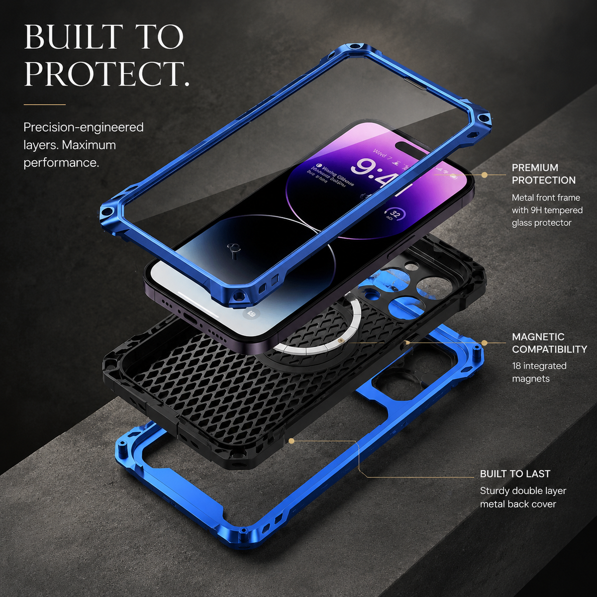 Premium iPhone Case Full Body Shockproof Screen Protector Sliding Camera Cover Kickstand Heavy Duty Anti Slip Scratch Resistant Protective Cover Design