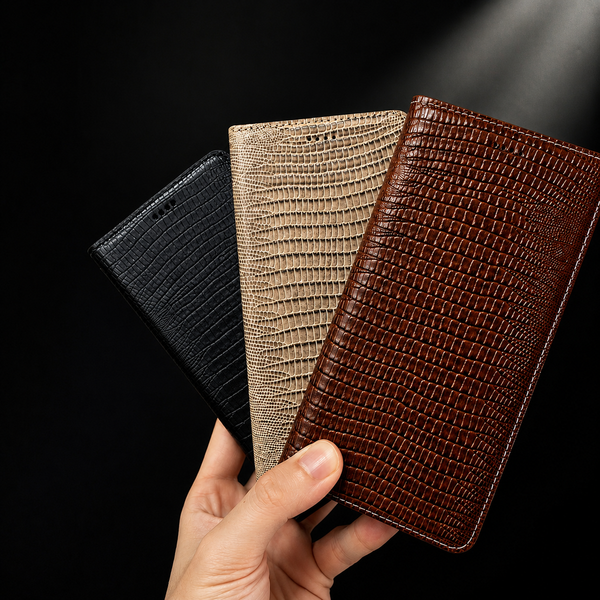 Premium iPhone Case Genuine Cowhide Leather Crocodile Grain Wallet Flip Cover Card Holder Magnetic Closure Kickstand Shockproof Full Body Protection!