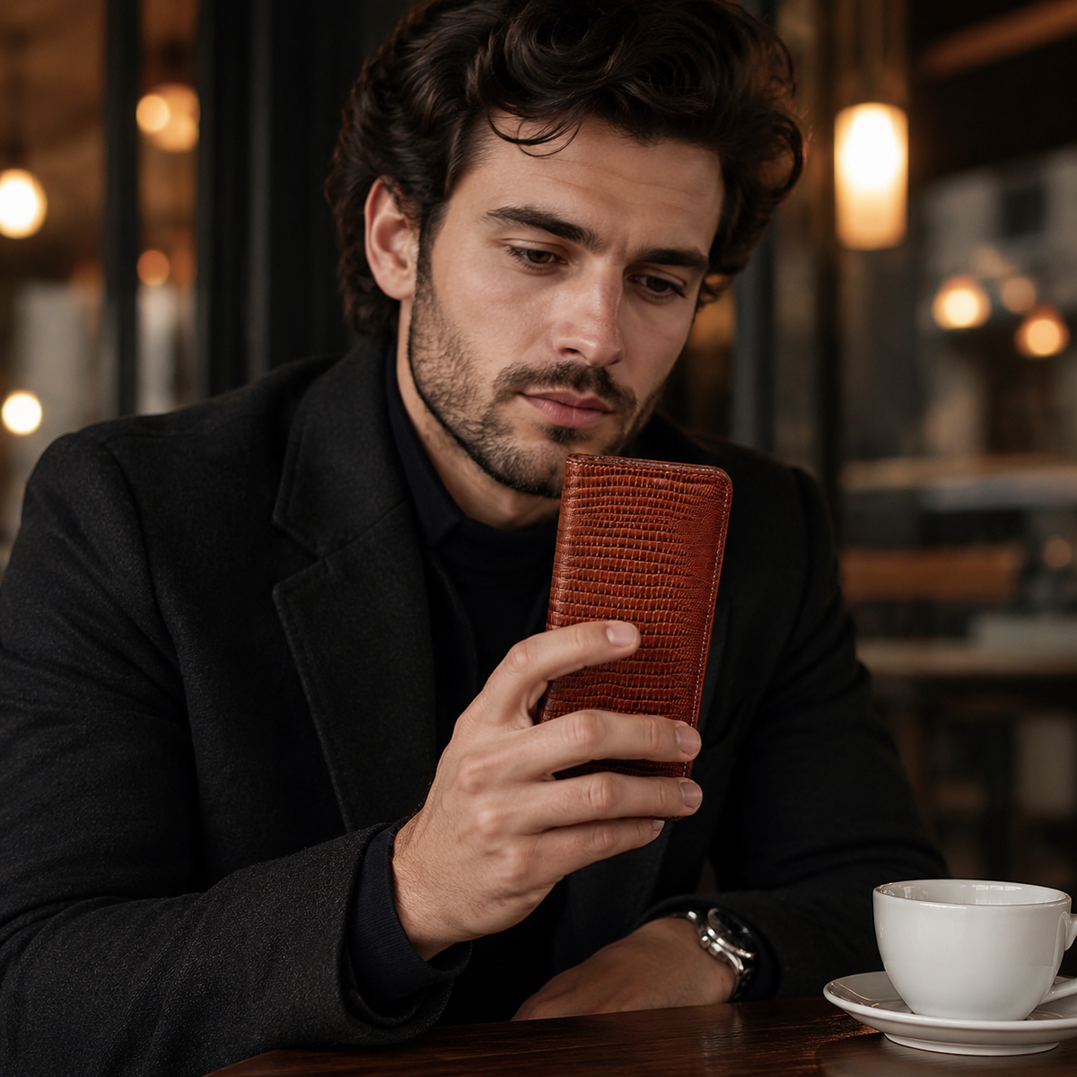 Premium iPhone Case Genuine Cowhide Leather Crocodile Grain Wallet Flip Cover Card Holder Magnetic Closure Kickstand Shockproof Full Body Protection!