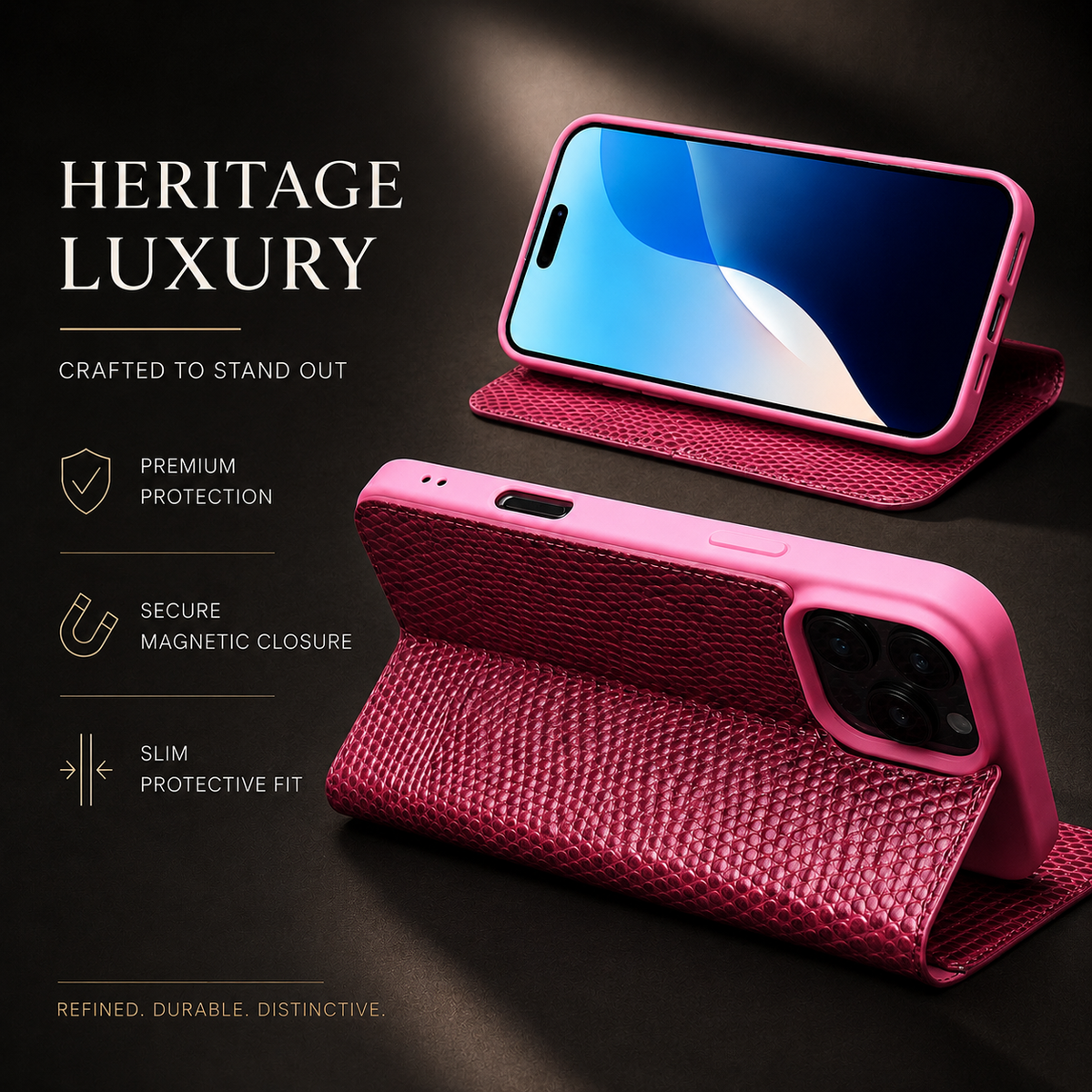 Premium iPhone Case Genuine Cowhide Leather Crocodile Grain Wallet Flip Cover Card Holder Magnetic Closure Kickstand Shockproof Full Body Protection!
