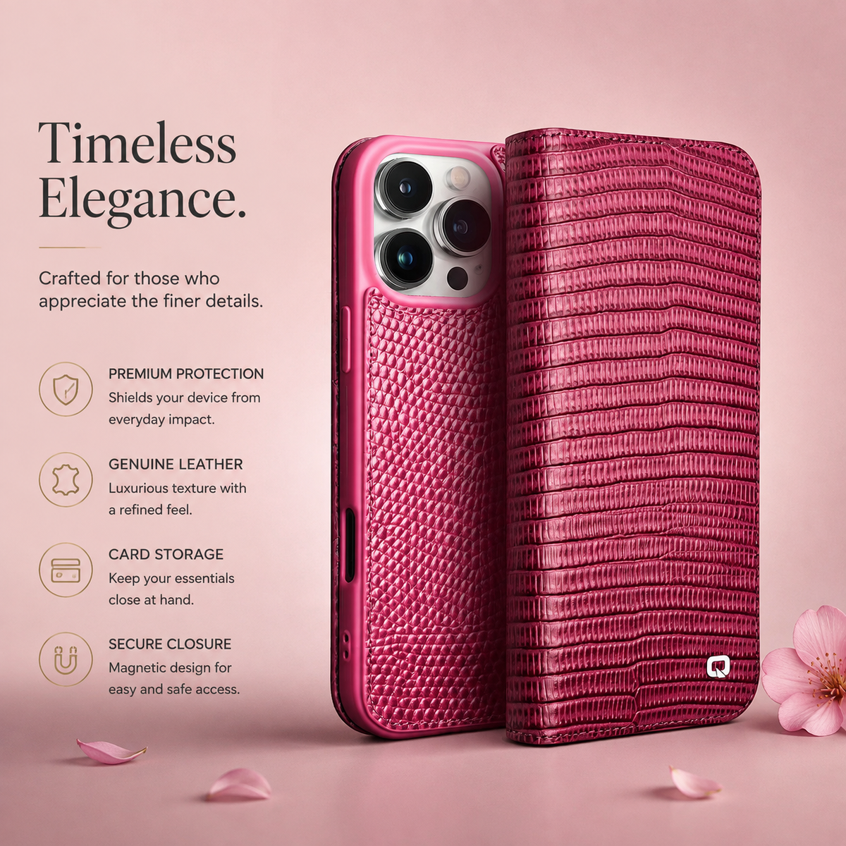 Premium iPhone Case Genuine Cowhide Leather Crocodile Grain Wallet Flip Cover Card Holder Magnetic Closure Shockproof Full Body Stand Slim Design