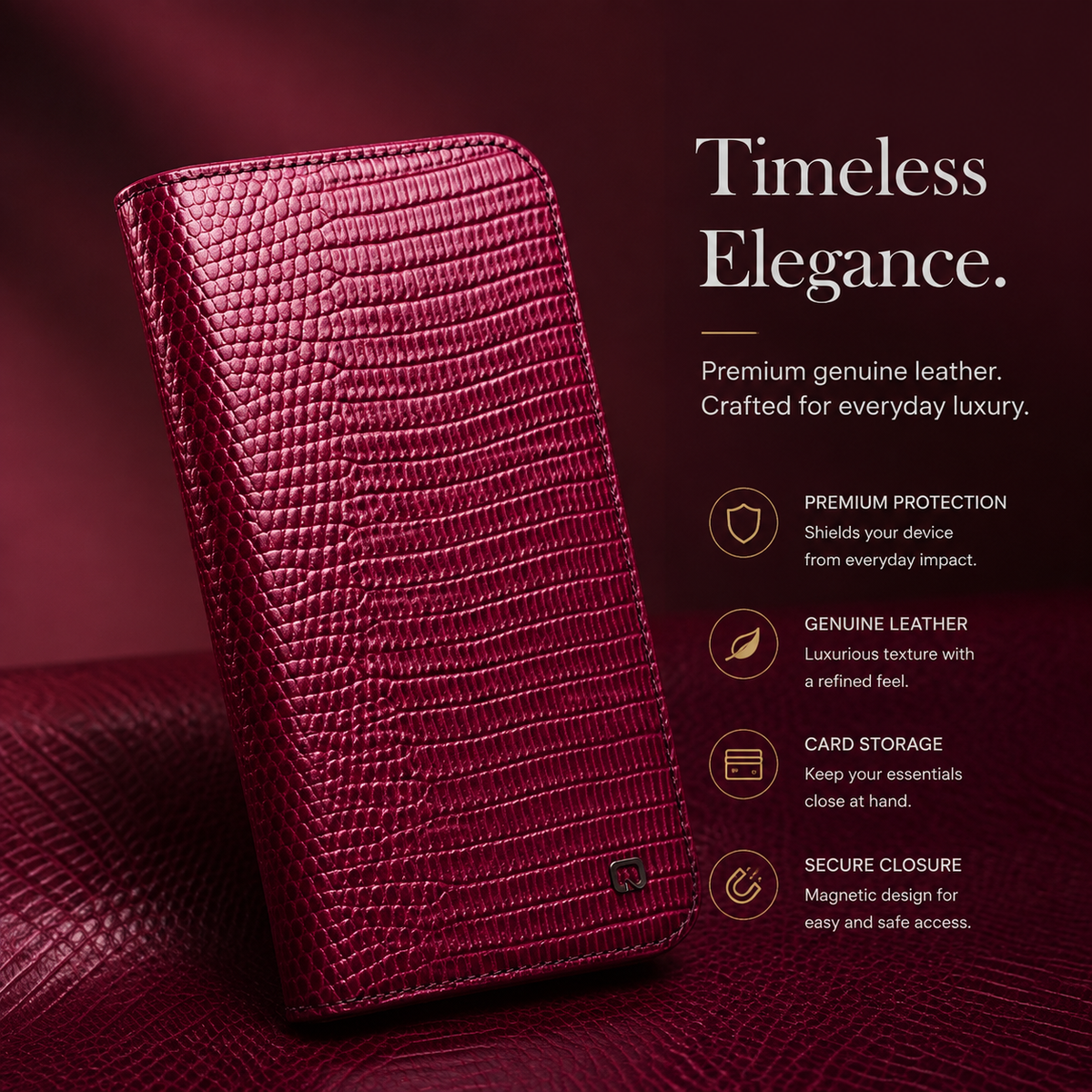 Premium iPhone Case Genuine Cowhide Leather Crocodile Grain Wallet Flip Cover Card Holder Magnetic Closure Shockproof Full Body Stand Slim Design