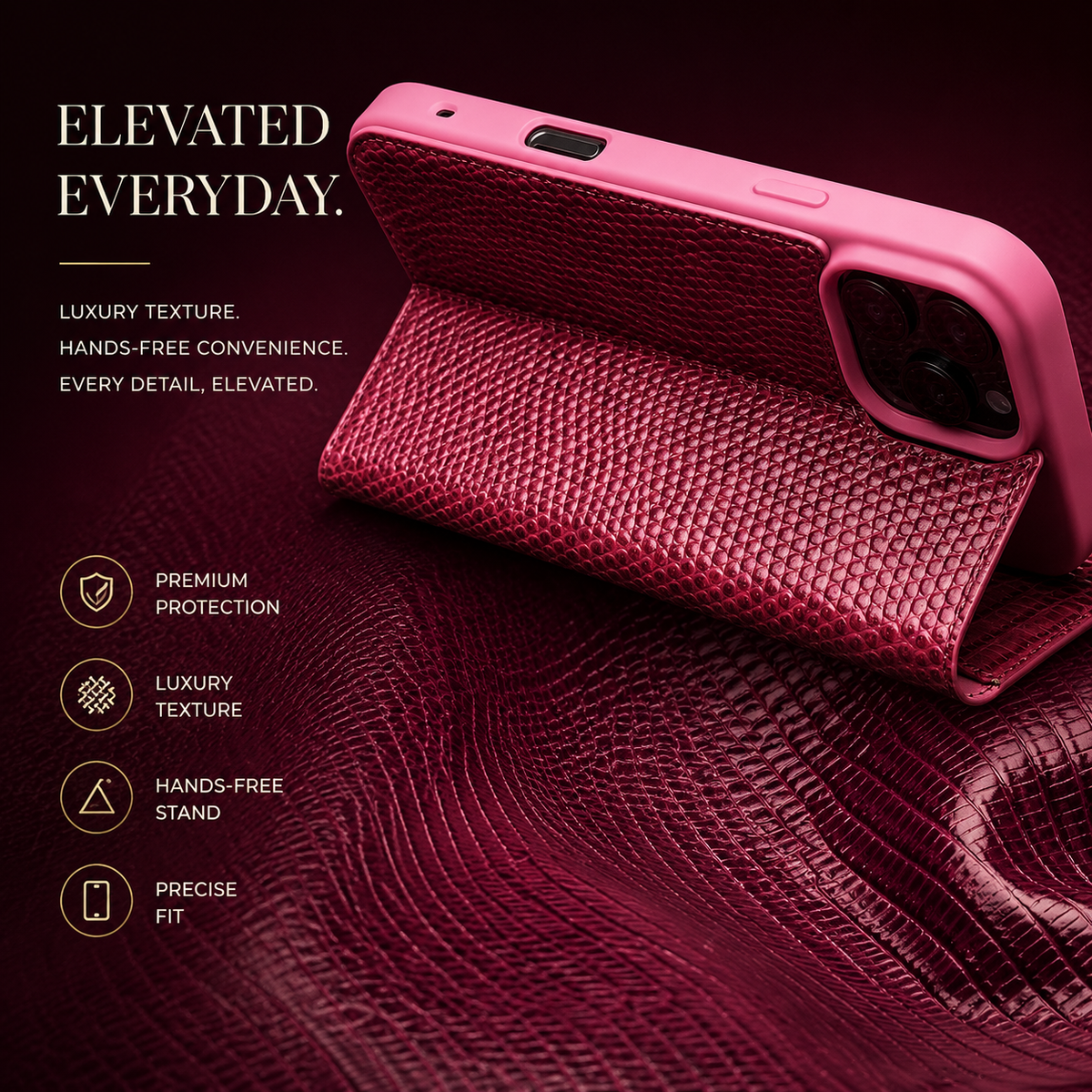 Premium iPhone Case Genuine Cowhide Leather Crocodile Grain Wallet Flip Cover Card Holder Magnetic Closure Shockproof Full Body Stand Slim Design