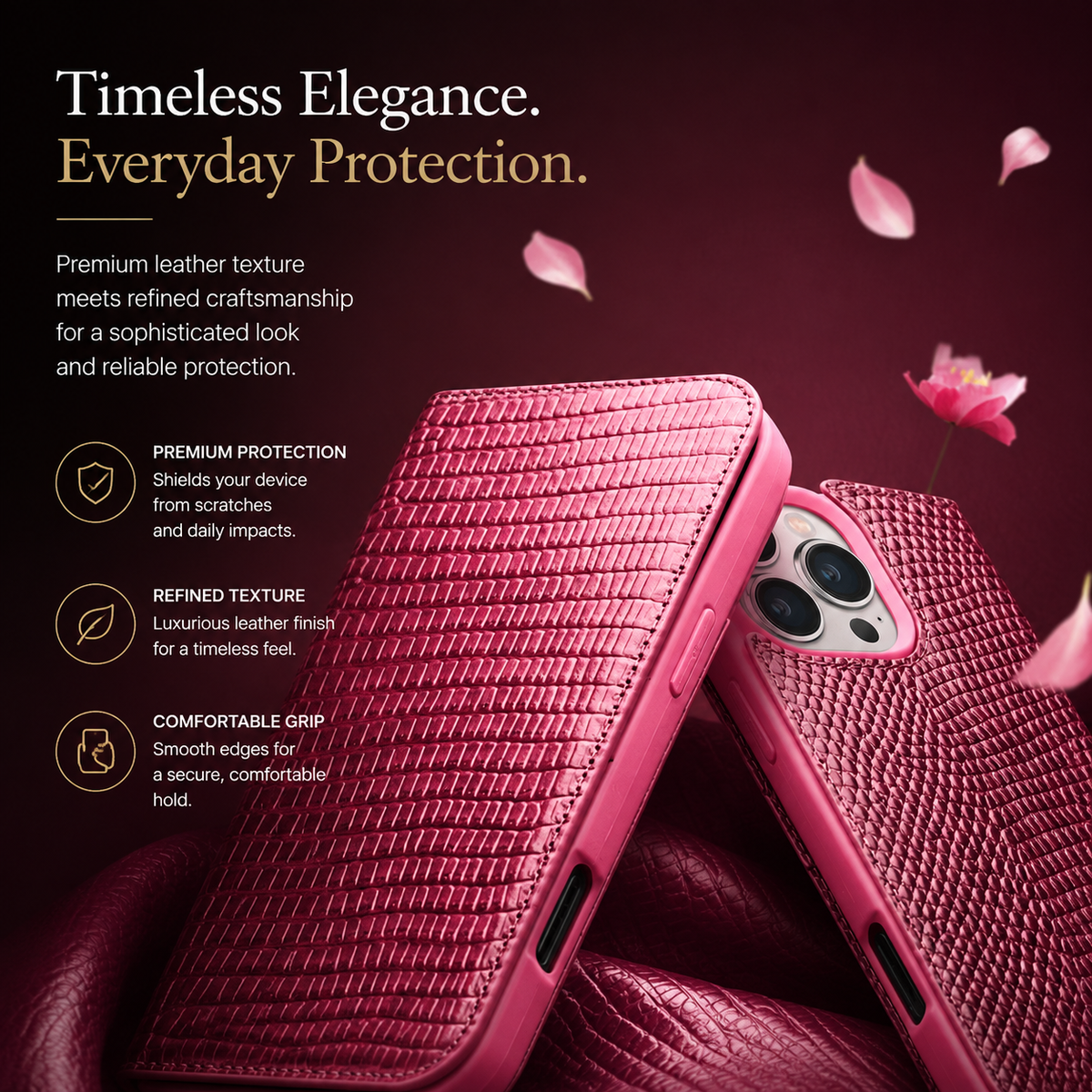 Premium iPhone Case Genuine Cowhide Leather Crocodile Grain Wallet Flip Cover Card Holder Magnetic Closure Shockproof Full Body Stand Slim Design