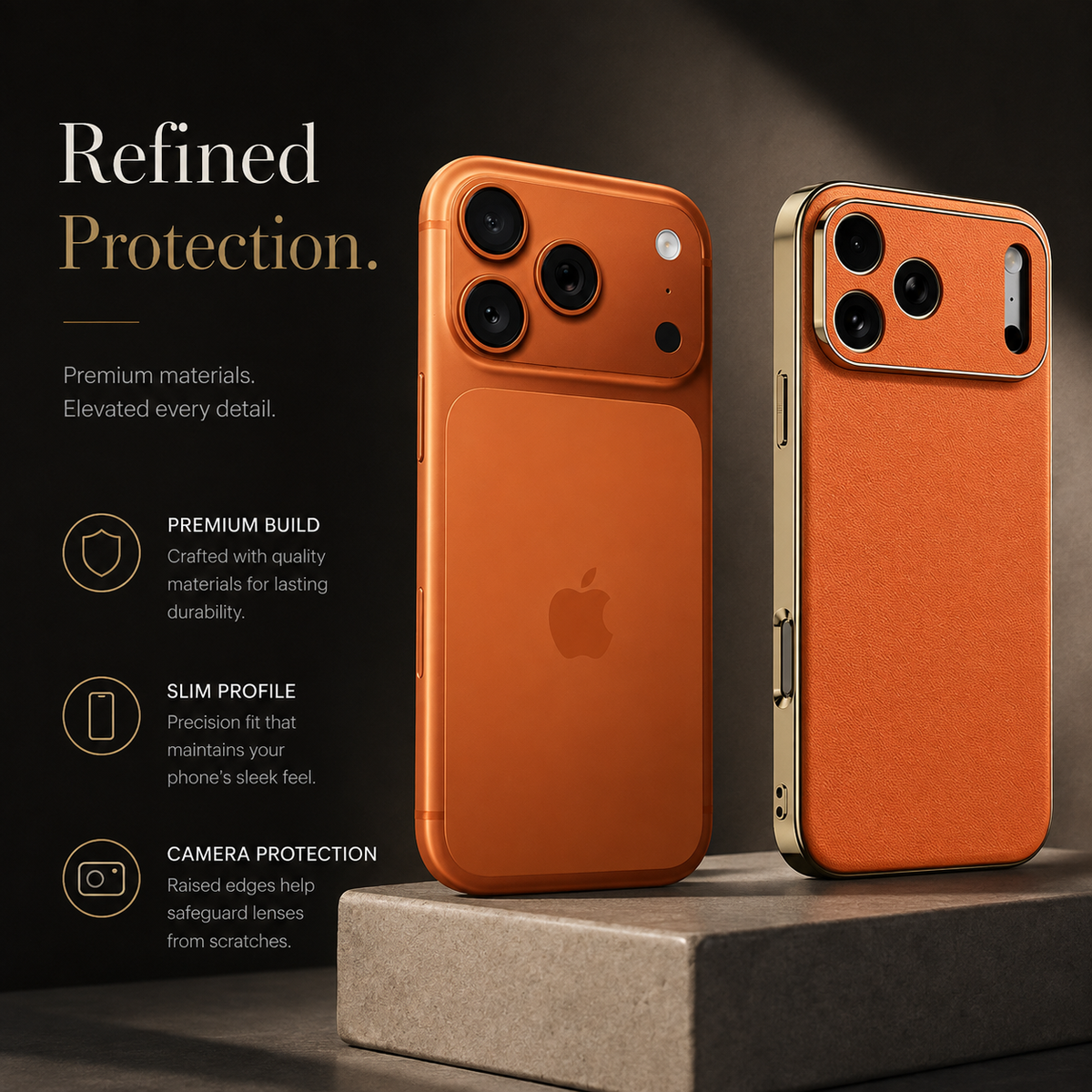 Premium iPhone Case Genuine Cowhide Leather Shockproof Cover Full Camera Lens Guard Anti-Slip Matte Finish Slim Protective Case for Everyday Daily Use