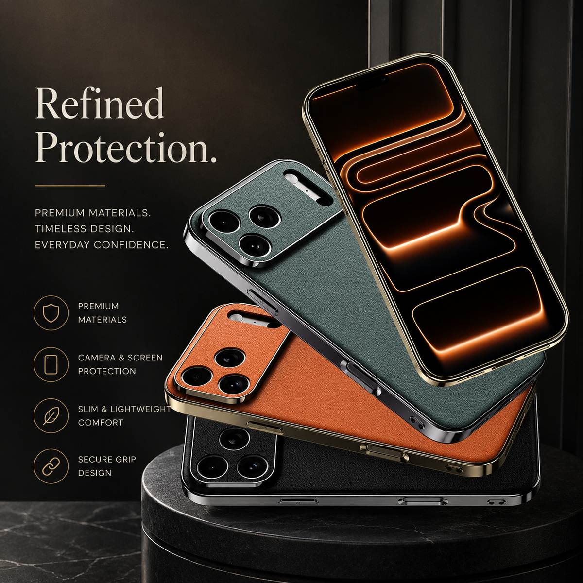 Premium iPhone Case Genuine Cowhide Leather Shockproof Cover Full Camera Lens Guard Anti-Slip Matte Finish Slim Protective Case for Everyday Daily Use