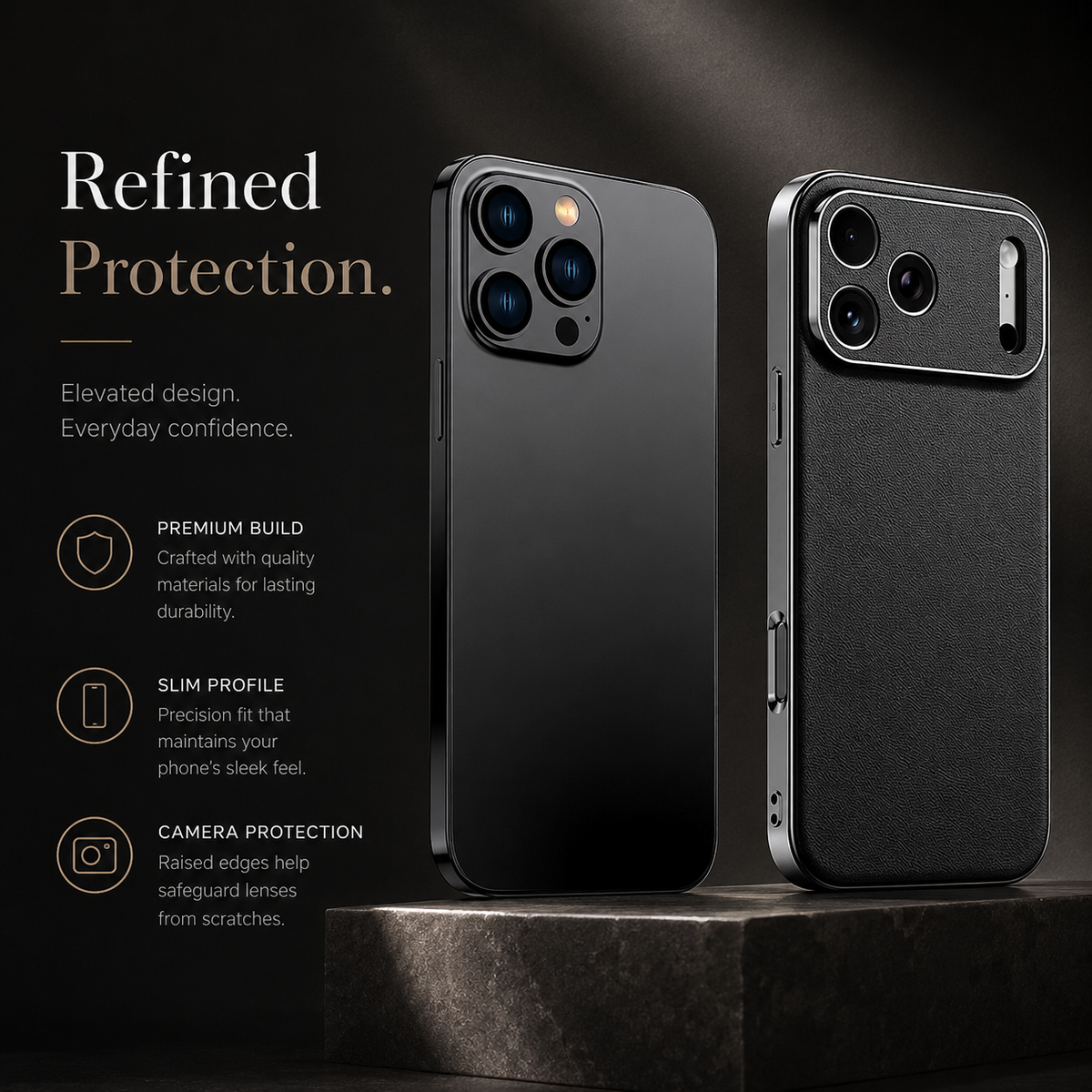 Premium iPhone Case Genuine Cowhide Leather Shockproof Cover Full Camera Lens Guard Anti-Slip Matte Finish Slim Protective Case for Everyday Daily Use