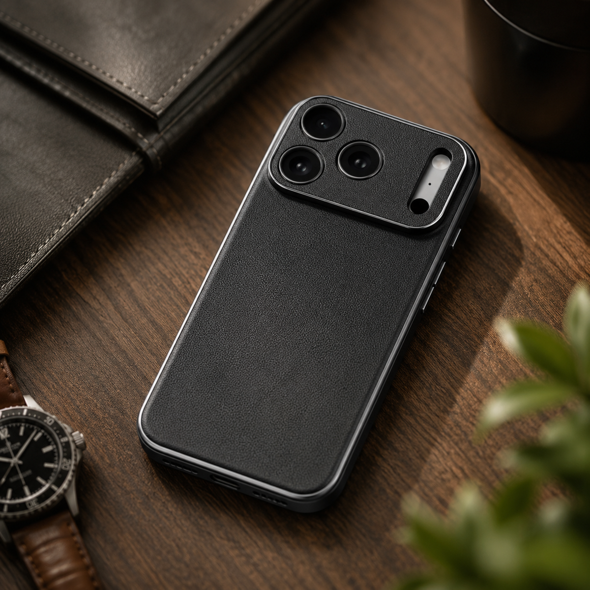 Premium iPhone Case Genuine Cowhide Leather Shockproof Cover Full Camera Lens Guard Anti-Slip Matte Finish Slim Protective Case for Everyday Daily Use
