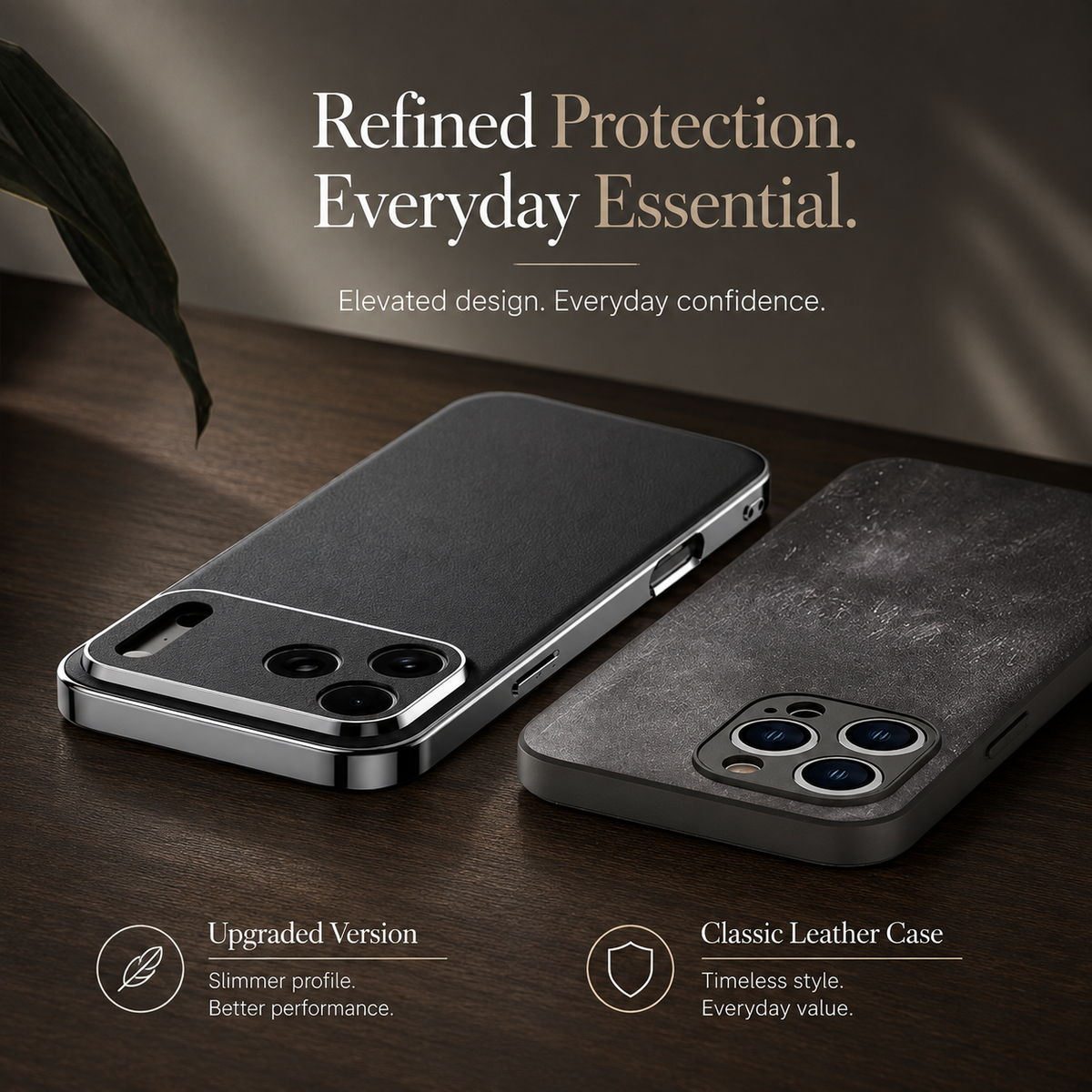Premium iPhone Case Genuine Cowhide Leather Shockproof Cover Full Camera Lens Guard Anti-Slip Matte Finish Slim Protective Case for Everyday Daily Use