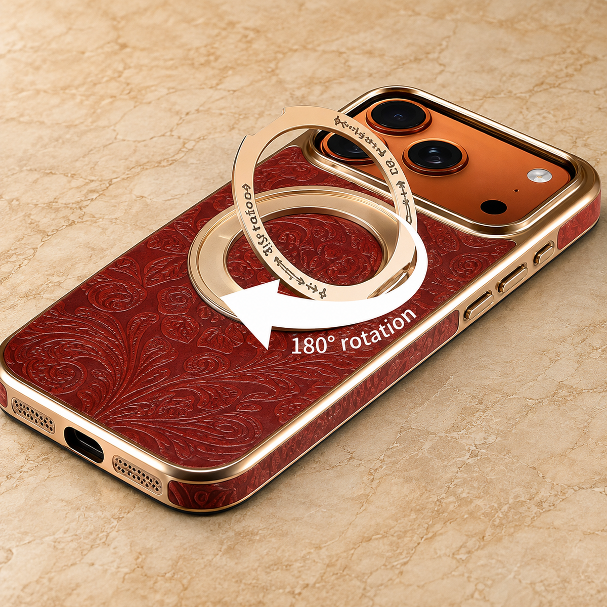 Premium iPhone Case Genuine Leather 360 Rotating Stand Holder Retro Printed Protective Cover Shockproof Non Slip Slim Full Coverage Business Case