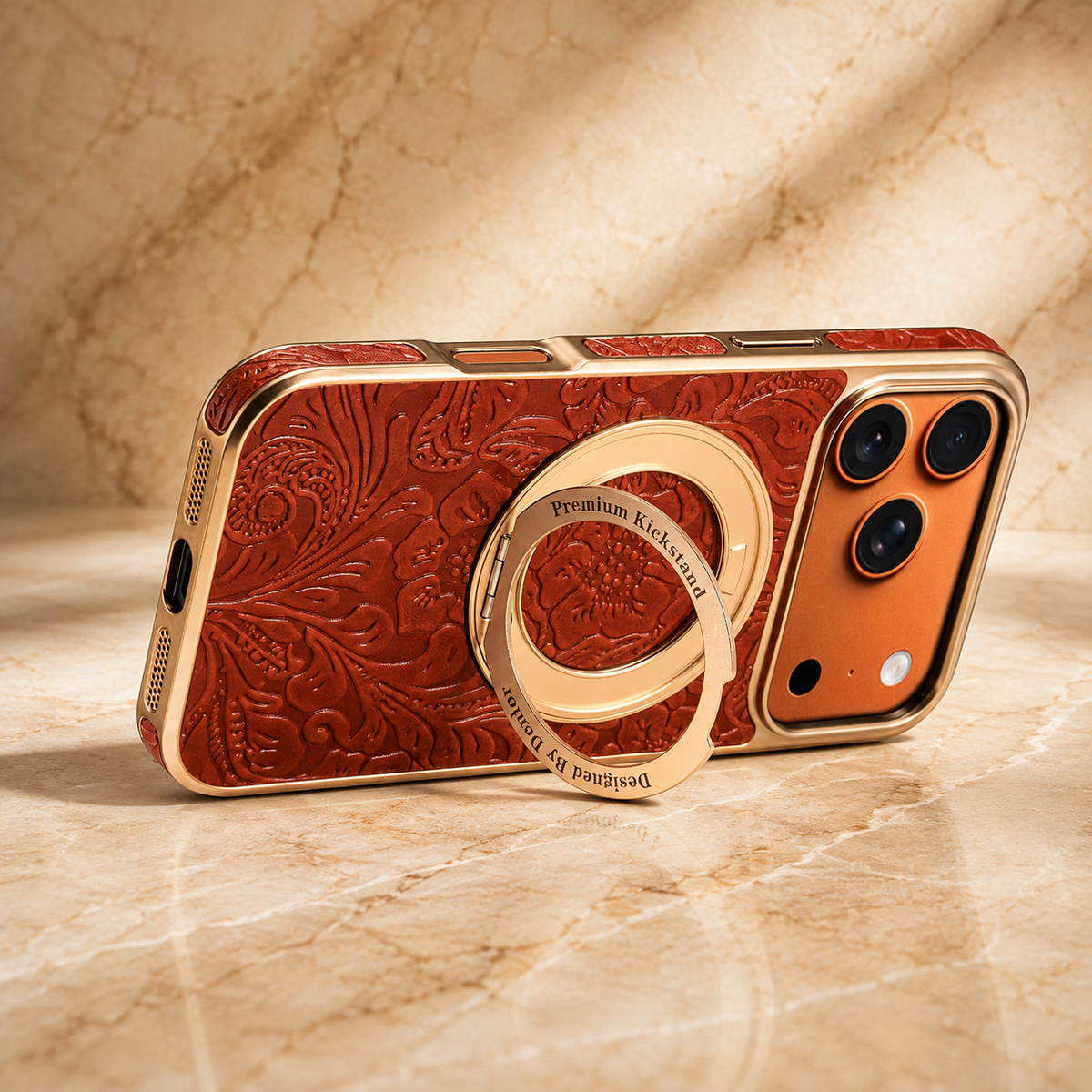 Premium iPhone Case Genuine Leather 360 Rotating Stand Holder Retro Printed Protective Cover Shockproof Non Slip Slim Full Coverage Business Case