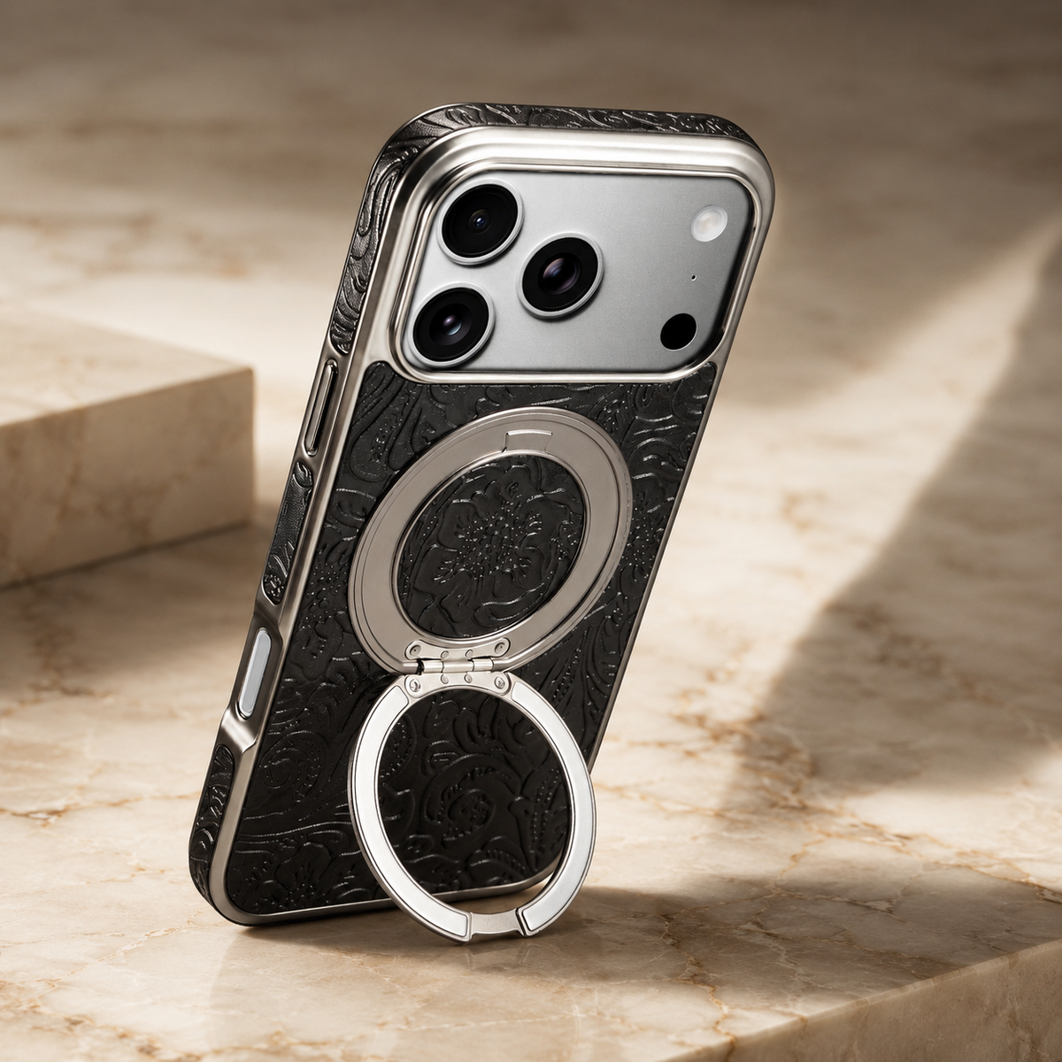 Premium iPhone Case Genuine Leather 360 Rotating Stand Holder Retro Printed Protective Cover Shockproof Non Slip Slim Full Coverage Business Case