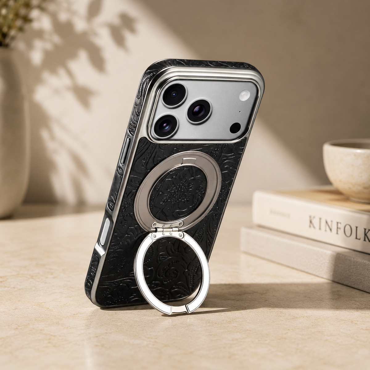 Premium iPhone Case Genuine Leather 360 Rotating Stand Holder Retro Printed Protective Cover Shockproof Non Slip Slim Full Coverage Business Case