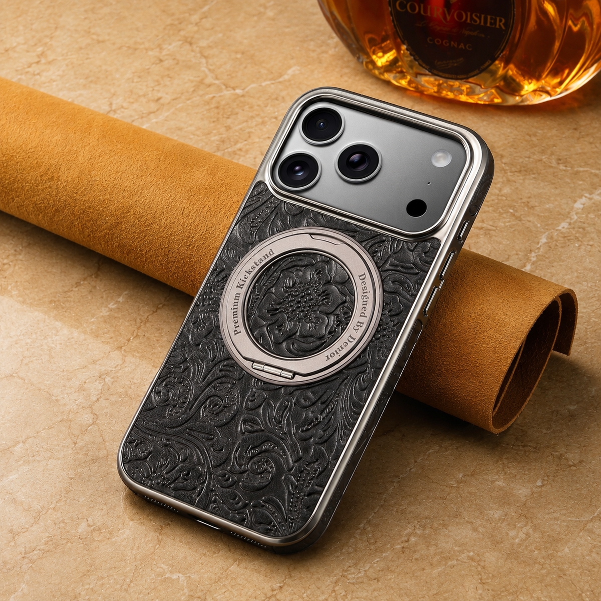 Premium iPhone Case Genuine Leather 360 Rotating Stand Holder Retro Printed Protective Cover Shockproof Non Slip Slim Full Coverage Business Case