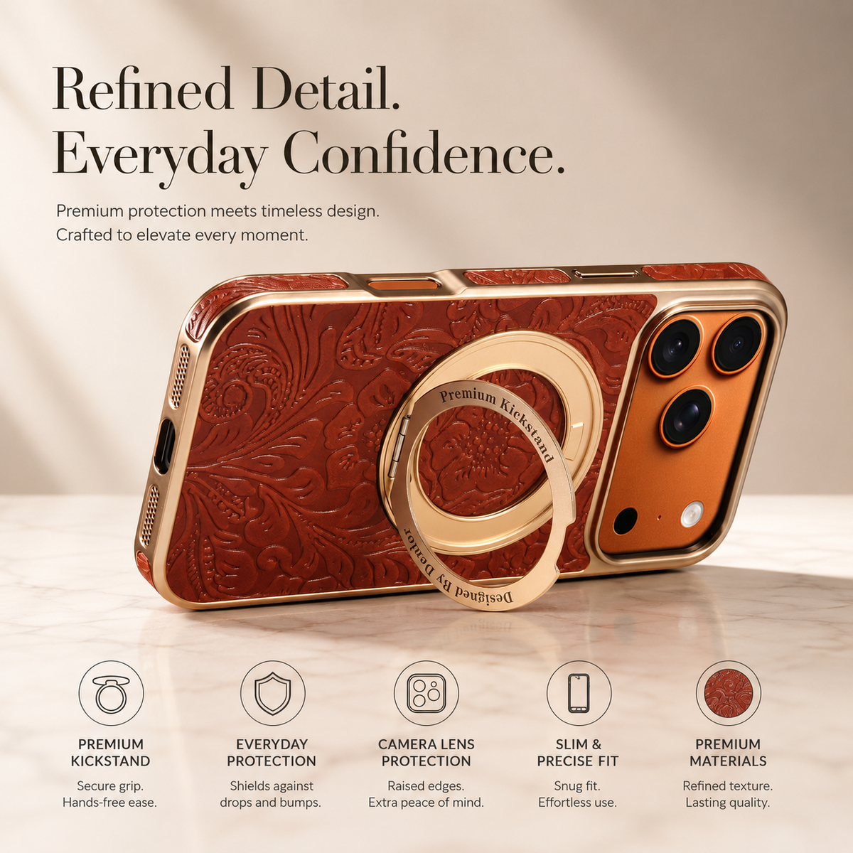 Premium iPhone Case Genuine Leather 360 Rotating Stand Holder Retro Printed Protective Cover Shockproof Non Slip Slim Full Coverage Business Case