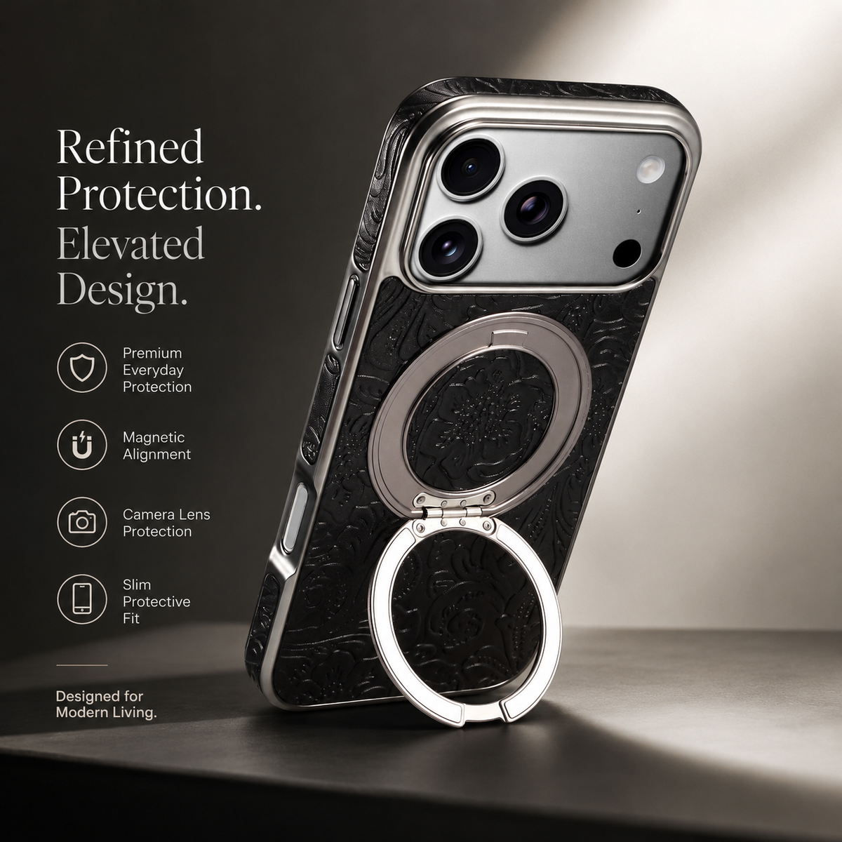 Premium iPhone Case Genuine Leather 360 Rotating Stand Holder Retro Printed Protective Cover Shockproof Non Slip Slim Full Coverage Business Case