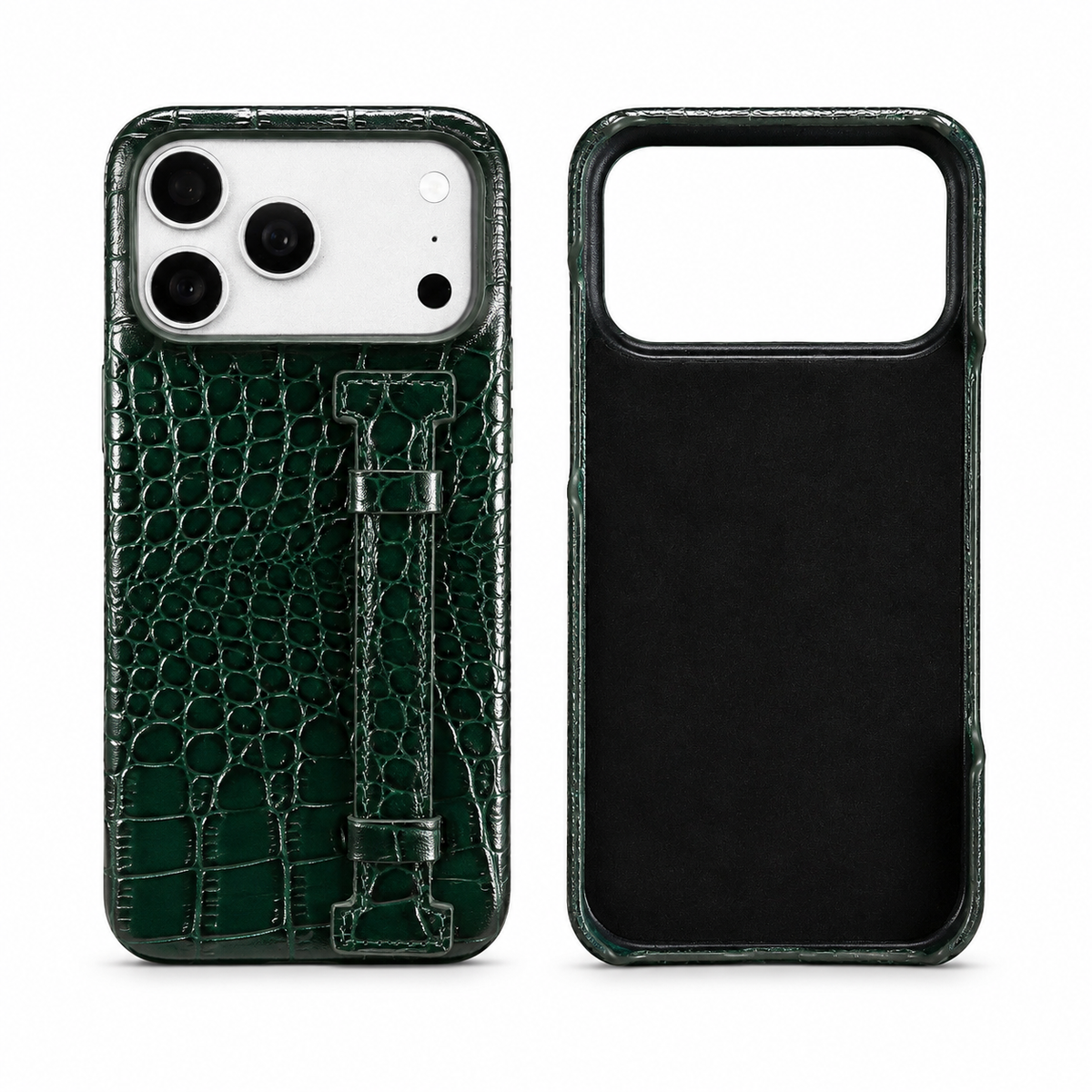 Premium iPhone Case Genuine Leather Crocodile Pattern Shockproof Protective Cover Wrist Strap Kickstand Anti Scratch Non Slip Slim Lightweight Case