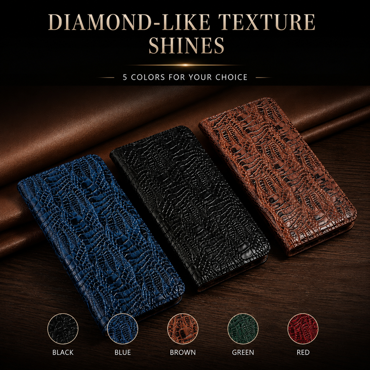 Premium iPhone Case Genuine Leather Crocodile Texture Flip Cover Card Pocket Shockproof Full Protection Anti Scratch Non Slip Slim Design