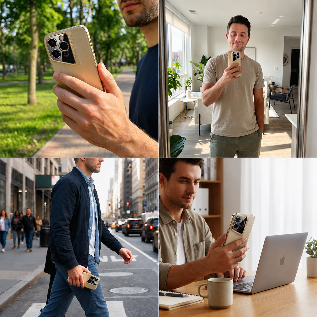 Premium iPhone Case Genuine Leather Electroplated Shockproof Protective Cover Hard PC Back Camera Lens Protection Anti Slip Grip Ultra Thin Slim Design