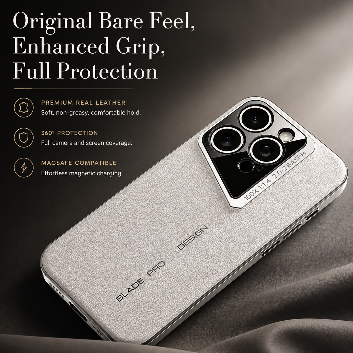 Premium iPhone Case Genuine Leather Electroplated Shockproof Protective Cover Hard PC Back Camera Lens Protection Anti Slip Grip Ultra Thin Slim Design