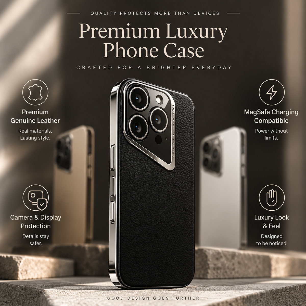 Premium iPhone Case Genuine Leather Electroplated Shockproof Protective Cover Hard PC Back Camera Lens Protection Anti Slip Grip Ultra Thin Slim Design