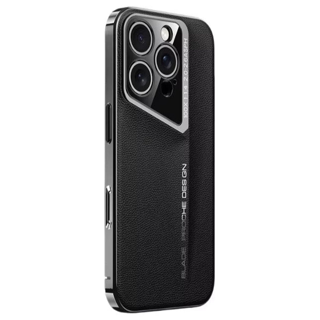 Premium iPhone Case Genuine Leather Electroplated Shockproof Protective Cover Hard PC Back Camera Lens Protection Anti Slip Grip Ultra Thin Slim Design