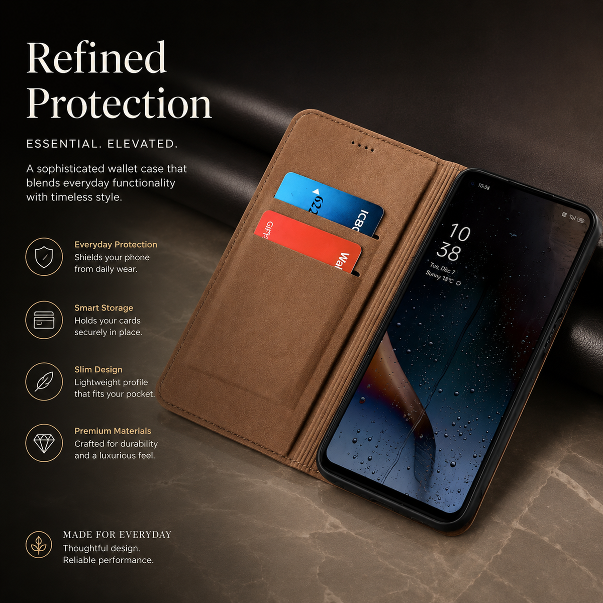 Premium iPhone Case Genuine Leather Flip Cover Card Pocket Non Slip Full Protection Scratch Resistant Soft Interior Slim Wallet Design Matte Daily Use